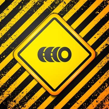 Black Blanket roll icon isolated on yellow background. Camping roll mat. Wa.. Stock Illustration