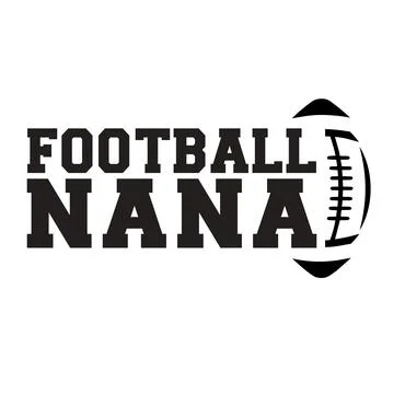 Black block letter text reads FOOTBALL NANA beside a stylized outline of a fo Stock Illustration