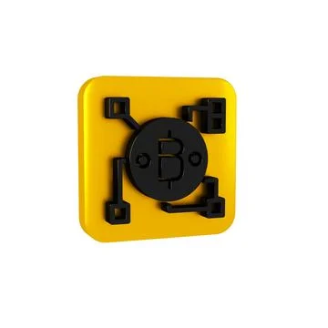Black Blockchain technology Bitcoin icon isolated on transparent background Illustrazione stock
