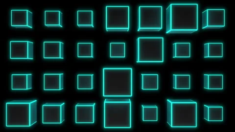 Black blocks with green neon lights moving in a line Stock-Footage 343594949