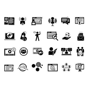 Black Blogger Icon Set. Vector Icon Social Media, Digital Marketing, Influe.. Stock Illustration
