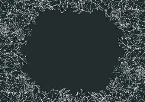 Black Board. Autumn Background Layout Frame with Falling Leaves. Maple Rowan, Ilustração Stock