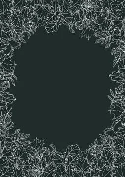 Black Board. Autumn Background Layout Frame with Falling Leaves. Maple Rowan, Ilustração Stock