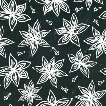 Black Board Background and Chalk. Anise Star Seed and Cloves Seamless Endless Stock Illustration