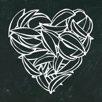 Black Board Background and Chalk. Heart of Potato Wedges Fries. Love Deliciou Stock Illustration