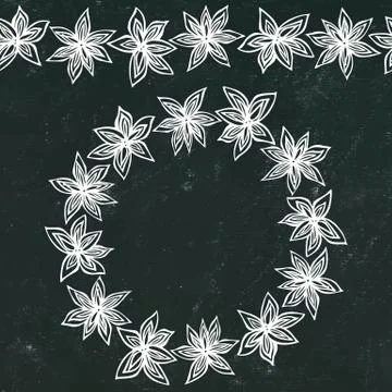 Black Board Background and Chalk. Endless Pattern Brush, Round Garland with w Stock Illustration