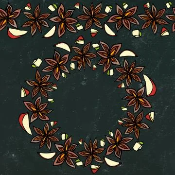 Black Board Background and Chalk. Endless Pattern Brush, Round Garland with w Stock Illustration