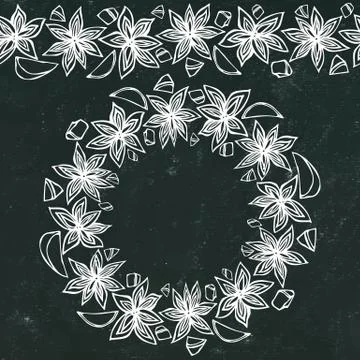 Black Board Background and Chalk. Endless Pattern Brush, Round Garland with w Stock Illustration