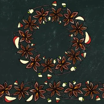 Black Board Background and Chalk. Endless Pattern Brush, Round Garland with w Stock Illustration