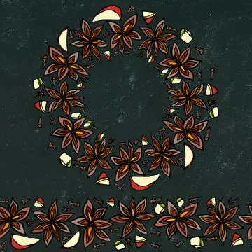Black Board Background and Chalk. Endless Pattern Brush, Round Garland with w Stock Illustration