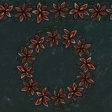 Black Board Background and Chalk. Endless Pattern Brush, Round Garland with w Stock Illustration
