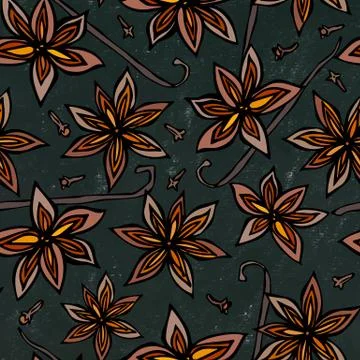 Black Board Background and Chalk. Anise Star Seed and Vanilla Seamless Endles Stock Illustration