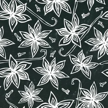 Black Board Background and Chalk. Anise Star Seed and Vanilla Seamless Endles Stock Illustration