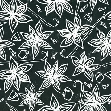 Black Board Background and Chalk. Anise Star Seed and Vanilla Seamless Endles Stock Illustration
