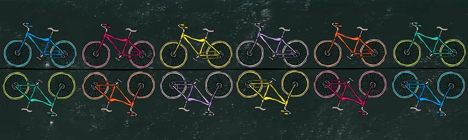 Black Board Background. Endless Pattern Brush or Ribbon of Bicycles Bike Stock Illustration