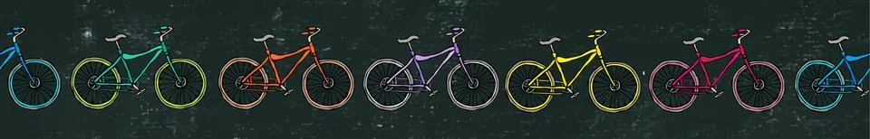 Black Board Background. Endless Pattern Brush or Ribbon of Bicycles Bike Stock Illustration