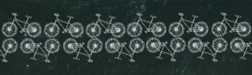 Black Board Background. Endless Pattern Brush or Ribbon of Bicycles Bike Back Stock Illustration