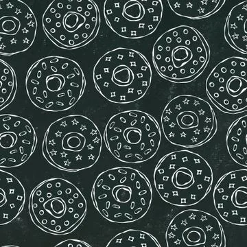 Black Board Background. Glazed Donuts Seamless Background. Fast Street Food Stock Illustration