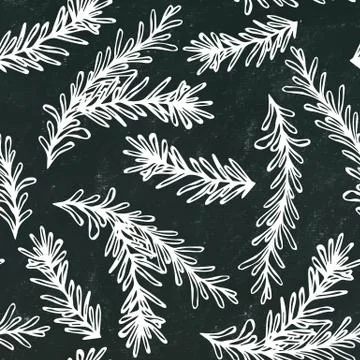 Black Board Background. Seamless Endless Pattern of Rosemary Branch. Aromatic Illustrazione stock