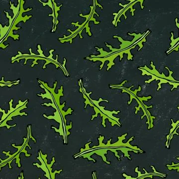 Black Board Background. Seamless Endless Pattern of Arugula, Rucola, Rocket S Stock Illustration