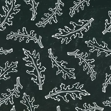 Black Board Background. Seamless Endless Pattern of Arugula, Rucola, Rocket S Stock Illustration