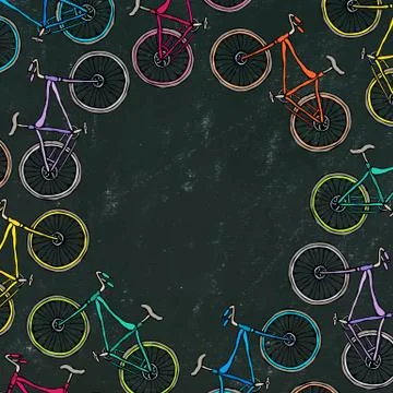 Black Board Background. Vector hand drawn illustration of city bicycle in ink Stock Illustration