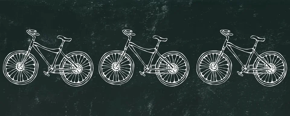 Black Board Background. Vector hand drawn illustration of city bicycle in ink Stock Illustration