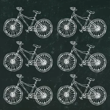 Black Board Background. Vector hand drawn illustration of city bicycle in ink Stock Illustration