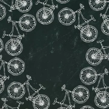 Black Board Background. Vector hand drawn illustration of city bicycle in ink Stock Illustration