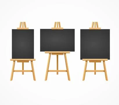 Black Board Easel Blank Empty Template Set. Vector Illustrazione stock