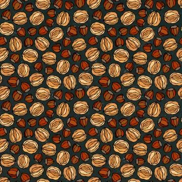 Black Board. Hazelnut and Walnut Seamless Endless Pattern. Whole and Peeled Stock Illustration