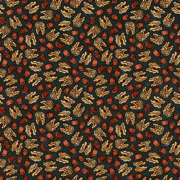 Black Board. Hazelnut and Walnut Seamless Endless Pattern. Whole Peeled Hazelnut 스톡 일러스트