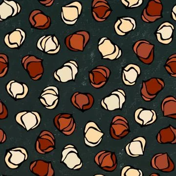 Black Board. Hazelnut Seamless Endless Pattern. Whole Peeled Hazelnut. Autumn Stock Illustration