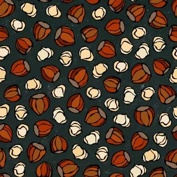 Black Board. Hazelnut Seamless Endless Pattern. Whole and Peeled Hazelnut. Au Stock Illustration