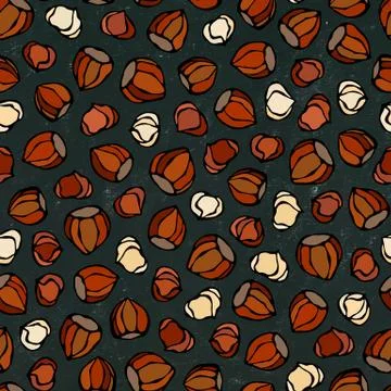 Black Board. Hazelnut Seamless Endless Pattern. Whole and Peeled Hazelnut Stock Illustration