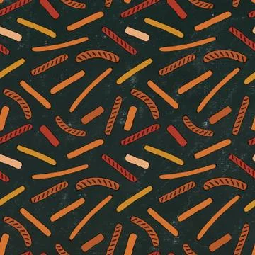 Black Board. Seamless Endless Background Pattern of Different Sausages. Food  Stock Illustration