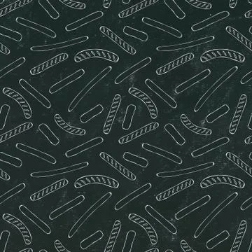 Black Board. Seamless Endless Background Pattern of Different Sausages. Food  Illustrazione stock