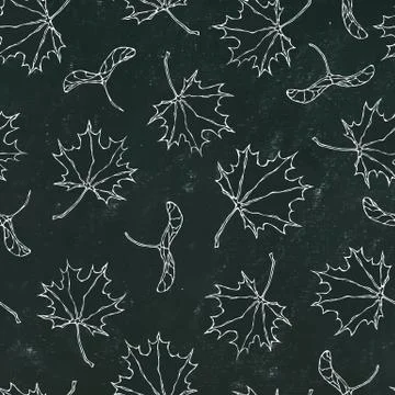 Black Board. Seamless Endless Pattern of Maple Leaves and Seeds Red,, Orange  Illustrazione stock