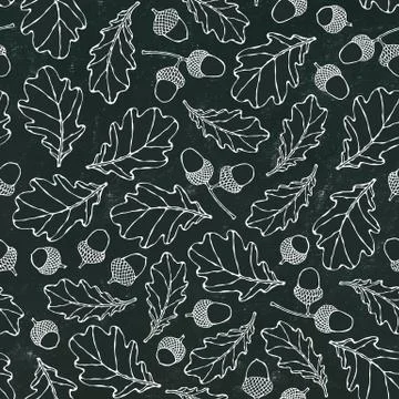 Black Board. Seamless Endless Pattern of Oak Leaves and Acorns. Red, Orange a Stockillustratie