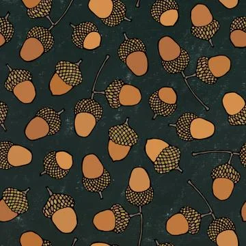 Black Board. Seamless Endless Pattern of Brown Acorns. Autumn or Fall Vegetable Stock Illustration