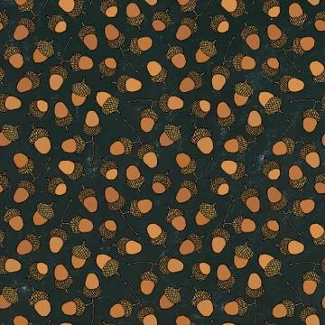 Black Board. Seamless Endless Pattern of Brown Acorns. Autumn or Fall Vegetable イラスト素材