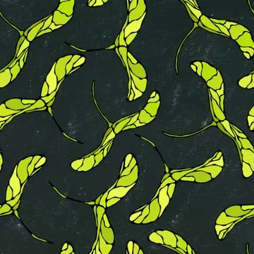 Black Board. Seamless Endless Pattern of Green Maple Seeds. Autumn or Fall Stock Illustration