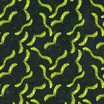 Black Board. Seamless Endless Pattern of Green Maple Seeds. Autumn or Fall Stock Illustration
