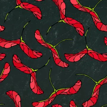 Black Board. Seamless Endless Pattern of Red Maple Seeds. Autumn or Fall Illustrazione stock