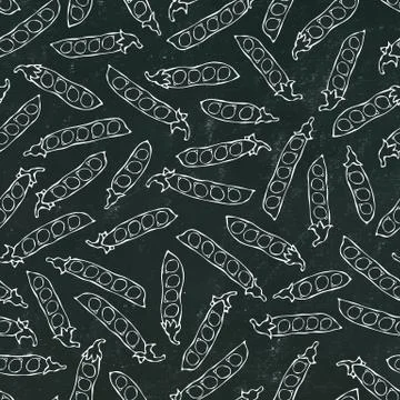 Black Board. Seamless Endless Pattern of Green Peas and Peeled Pea Pod. Healt Stock Illustration