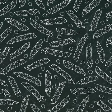 Black Board. Seamless Endless Pattern of Green Peas and Peeled Pea Pod. Healt Stock Illustration