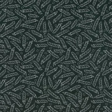 Black Board. Seamless Endless Pattern of Green Peas and Peeled Pea Pod. Healt Stock Illustration
