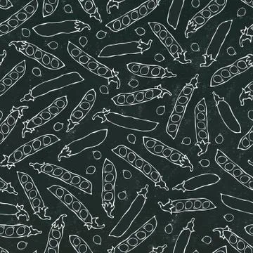 Black Board. Seamless Endless Pattern of Green Peas and Peeled Pea Pod. Healt Stock Illustration