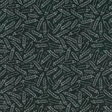 Black Board. Seamless Endless Pattern of Green Peas and Peeled Pea Pod. Healt Stock Illustration