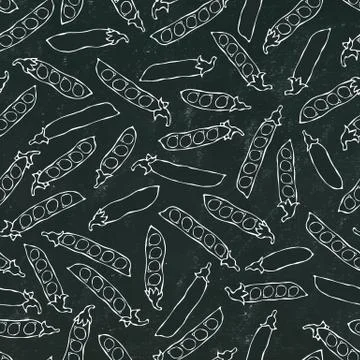 Black Board. Seamless Endless Pattern of Green Peas and Peeled Pea Pod. Healt 스톡 일러스트